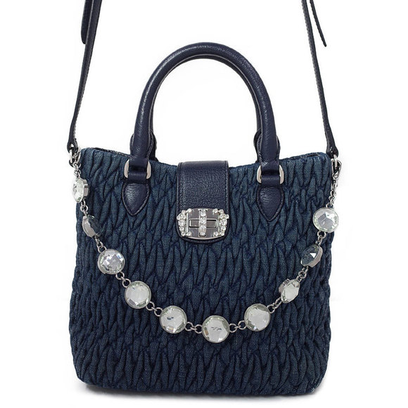 Miu Miu Matelasse Denim Crystal Handbag Blue Blue - Picture 1 of 9
